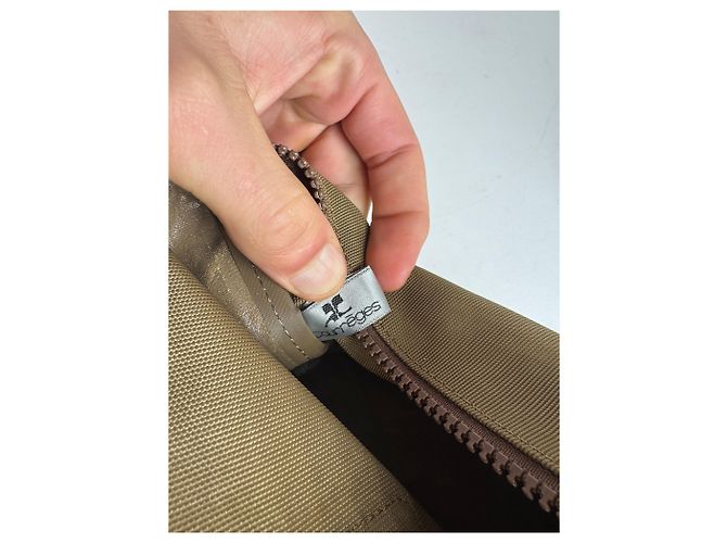 Vintage Courreges Polyester-Leder Clutch khaki braun - Ansicht 4