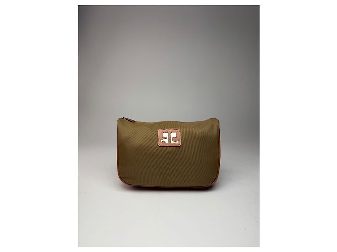 Vintage Courreges Polyester-Leder Clutch khaki braun - Ansicht 5