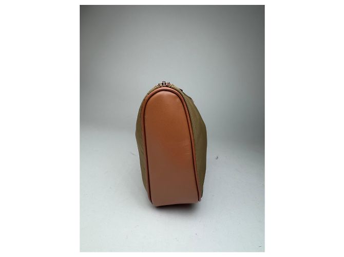 Vintage Courreges Polyester-Leder Clutch khaki braun - Ansicht 8