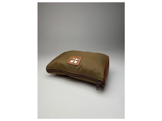 Vintage Courreges Polyester-Leder Clutch khaki braun - Ansicht 9