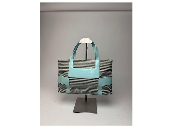 Bolsa de couro e lona vintage Givenchy turquesa e marrom - vista 10