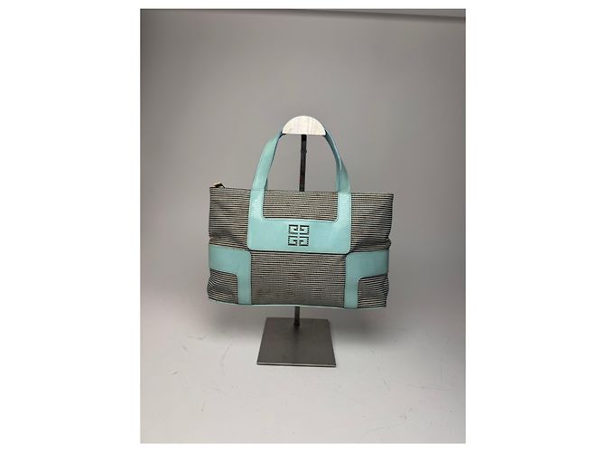 Bolsa de couro e lona vintage Givenchy turquesa e marrom - vista 15