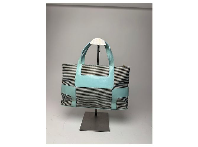 Bolsa de couro e lona vintage Givenchy turquesa e marrom - vista 2