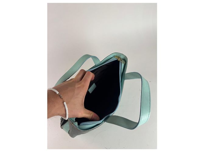 Bolsa de couro e lona vintage Givenchy turquesa e marrom - vista 3