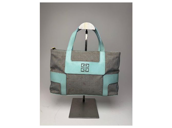 Bolsa de couro e lona vintage Givenchy turquesa e marrom - vista 6
