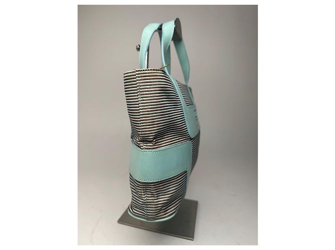 Bolsa de couro e lona vintage Givenchy turquesa e marrom - vista 7