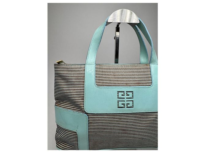 Bolsa de couro e lona vintage Givenchy turquesa e marrom - vista 8
