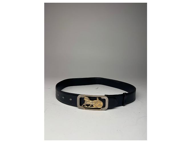 Céline Vintage Celine Carriage Leder Gürtel Schwarz - Ansicht 2