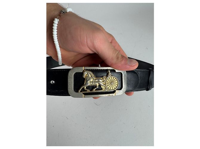 Céline Vintage Celine Carriage Leder Gürtel Schwarz - Ansicht 5