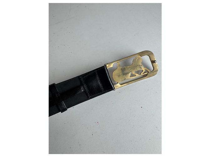 Céline Vintage Celine Carriage Leder Gürtel Schwarz - Ansicht 7
