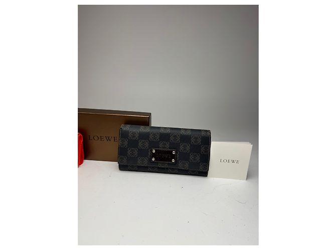 Vintage Loewe Anagram Leather Wallet Navy Brown - view 10