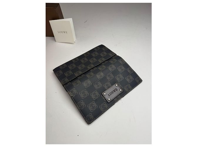 Vintage Loewe Anagram Leather Wallet Navy Brown - view 11