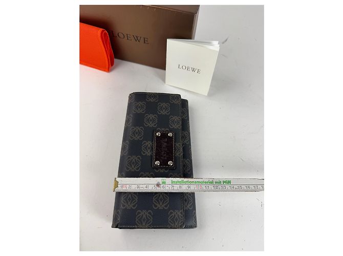Vintage Loewe Anagram Leather Wallet Navy Brown - view 13