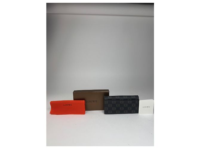 Vintage Loewe Anagram Leather Wallet Navy Brown - view 15