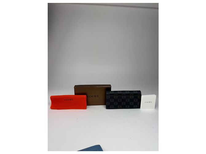 Vintage Loewe Anagram Leather Wallet Navy Brown - view 3