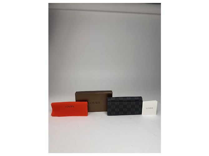 Vintage Loewe Anagram Leather Wallet Navy Brown - view 4