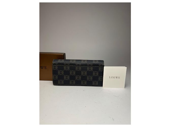 Vintage Loewe Anagram Leather Wallet Navy Brown - view 5