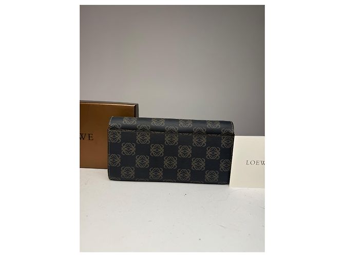 Vintage Loewe Anagram Leather Wallet Navy Brown - view 6