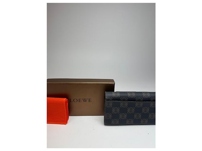 Vintage Loewe Anagram Leather Wallet Navy Brown - view 7