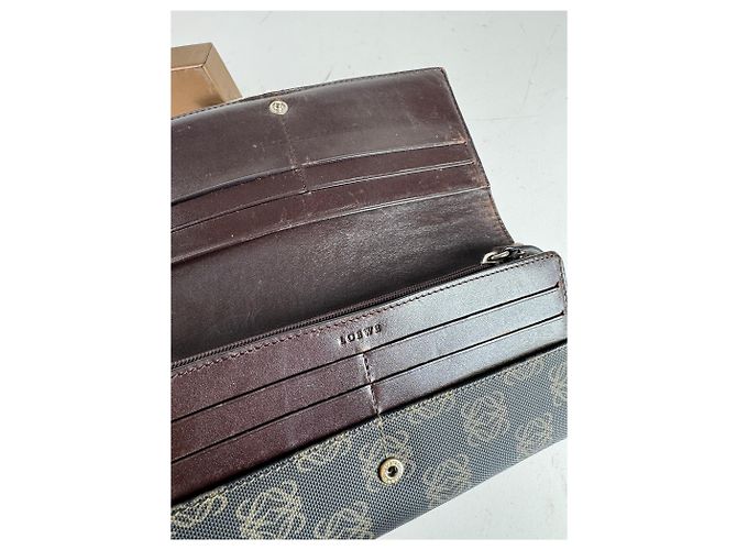 Vintage Loewe Anagram Leather Wallet Navy Brown - view 9