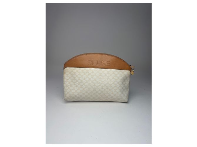 Triomphe Céline Clutch in pelle monogramma Celine Paris vintage bianco e marrone - vista 14