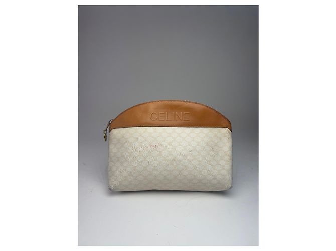 Triomphe Céline Clutch in pelle monogramma Celine Paris vintage bianco e marrone - vista 2