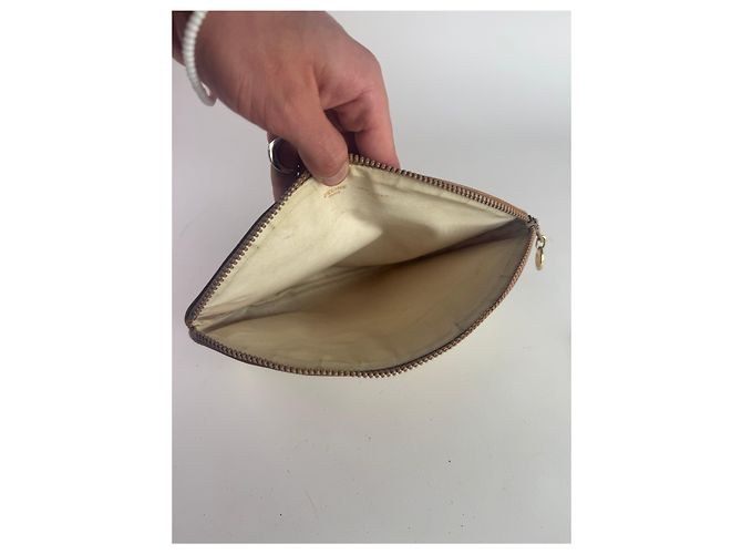 Triomphe Céline Clutch in pelle monogramma Celine Paris vintage bianco e marrone - vista 3
