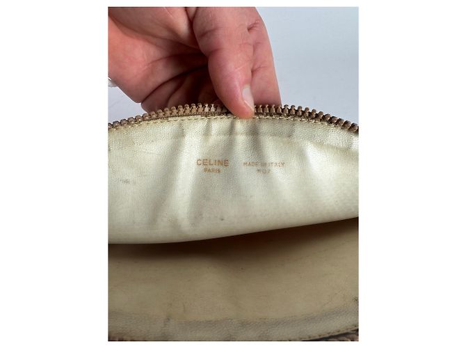 Triomphe Céline Clutch in pelle monogramma Celine Paris vintage bianco e marrone - vista 4