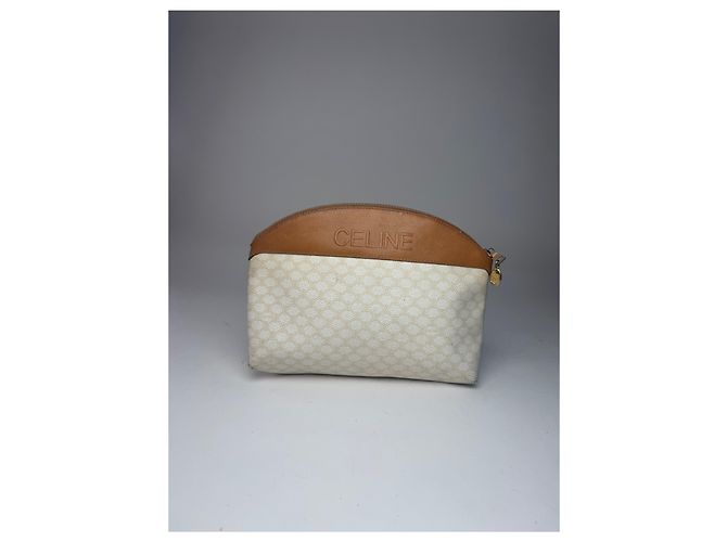 Triomphe Céline Clutch in pelle monogramma Celine Paris vintage bianco e marrone - vista 5