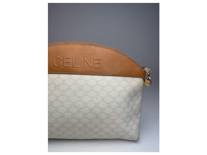 Triomphe Céline Clutch in pelle monogramma Celine Paris vintage bianco e marrone - vista 6