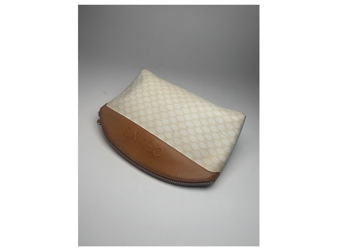 Triomphe Céline Clutch in pelle monogramma Celine Paris vintage bianco e marrone - vista 7