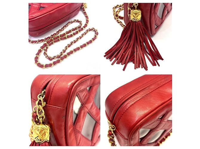 Borsa a spalla in pelle di agnello rossa Chanel Rosso - vista 5