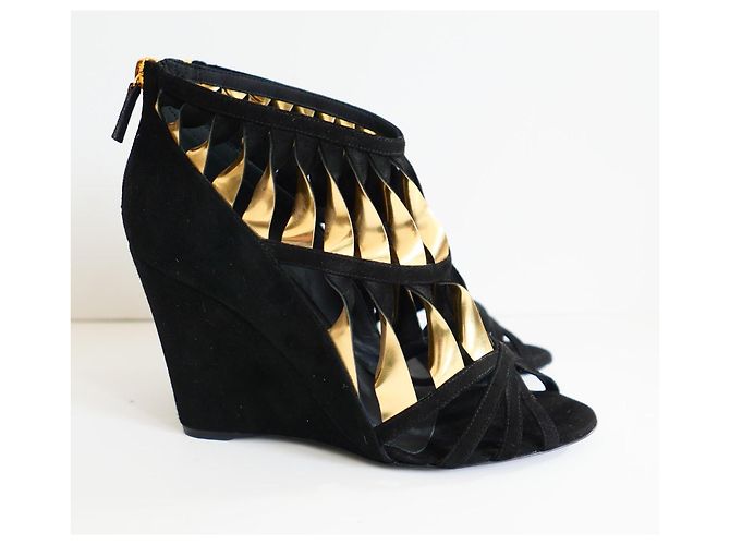 Chanel Resort 2010 Wedge Neri e Dorati Attorcigliati Nero - vista 4