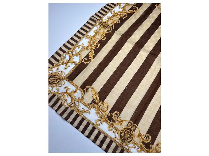 Sciarpa Striata Vintage Fendi Marrone Oro D'oro - vista 4