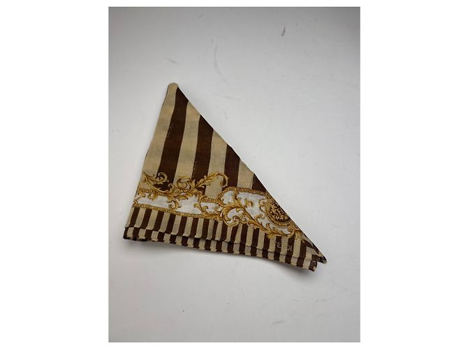 Sciarpa Striata Vintage Fendi Marrone Oro D'oro - vista 8