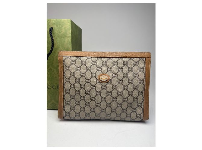 Clutch Vintage Gucci Plus Monogramma Grigio Marrone - vista 13