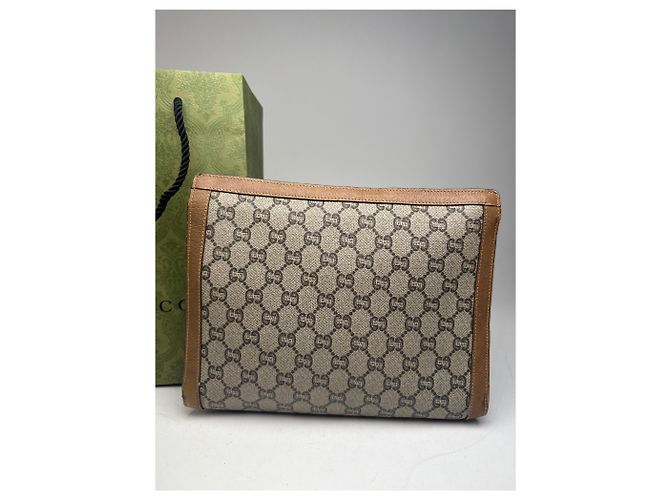 Clutch Vintage Gucci Plus Monogramma Grigio Marrone - vista 15