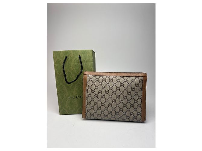 Clutch Vintage Gucci Plus Monogramma Grigio Marrone - vista 2