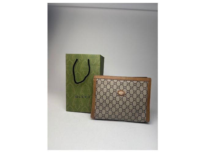Clutch Vintage Gucci Plus Monogramma Grigio Marrone - vista 5