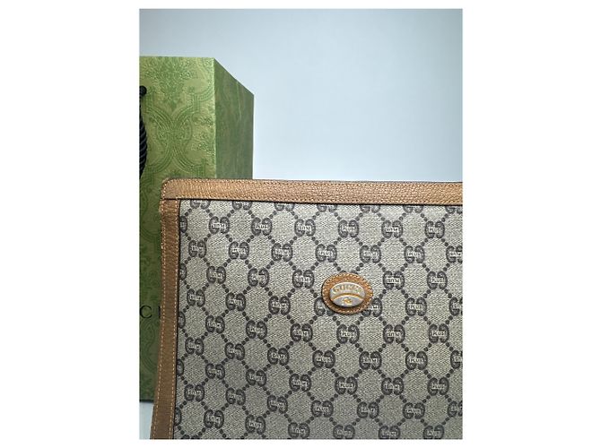 Clutch Vintage Gucci Plus Monogramma Grigio Marrone - vista 6