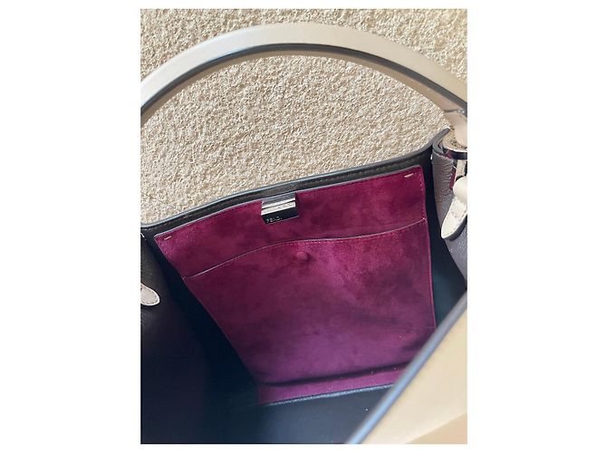 Fendi Peekaboo X-lite Medio Beige con Interno Viola Prugna Marrone scuro - vista 7