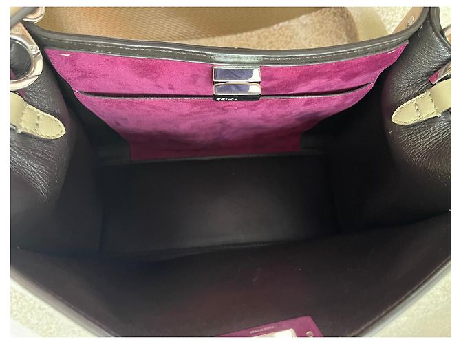 Fendi Peekaboo X-lite Medio Beige con Interno Viola Prugna Marrone scuro - vista 9