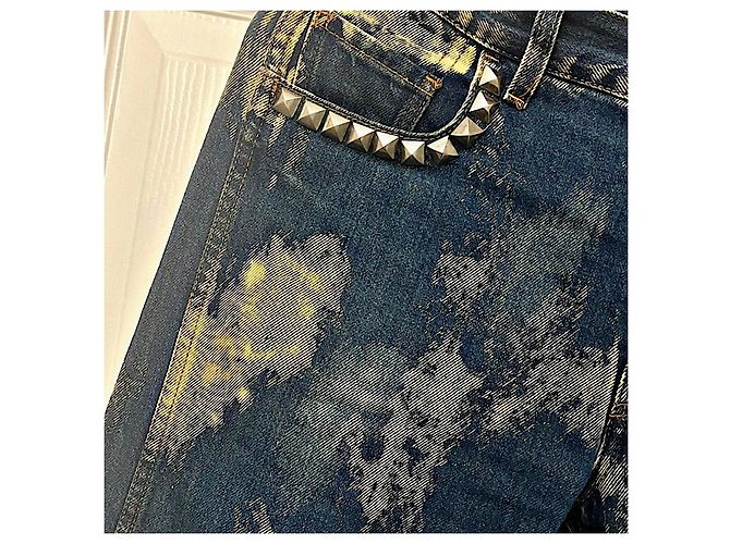 Gucci Bleach Processed Studded Distressed Denim Jeans Blue - view 2