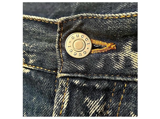 Gucci Bleach Processed Studded Distressed Denim Jeans Blue - view 4