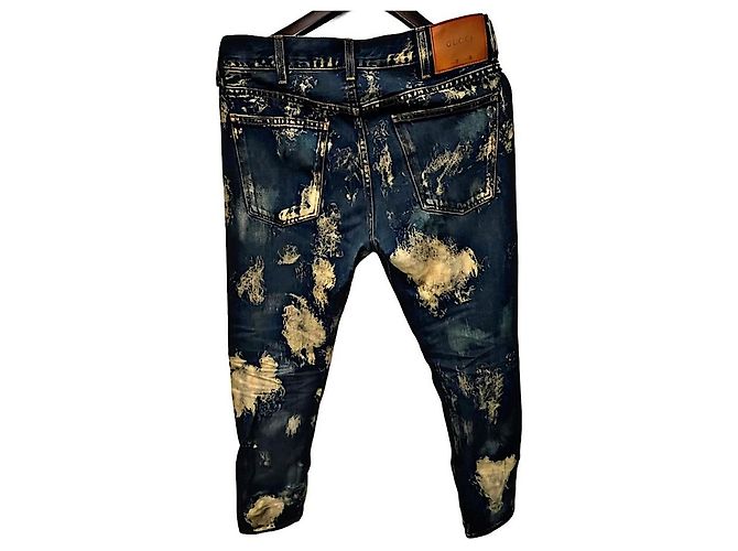Gucci Bleach Processed Studded Distressed Denim Jeans Blue - view 6