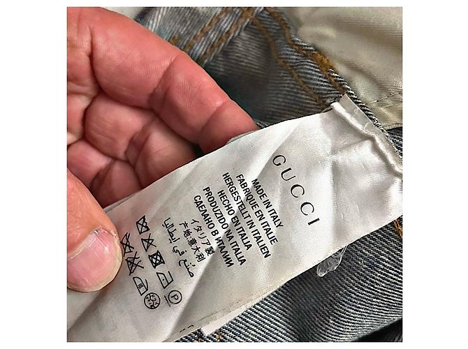 Gucci Bleach Processed Studded Distressed Denim Jeans Blue - view 8