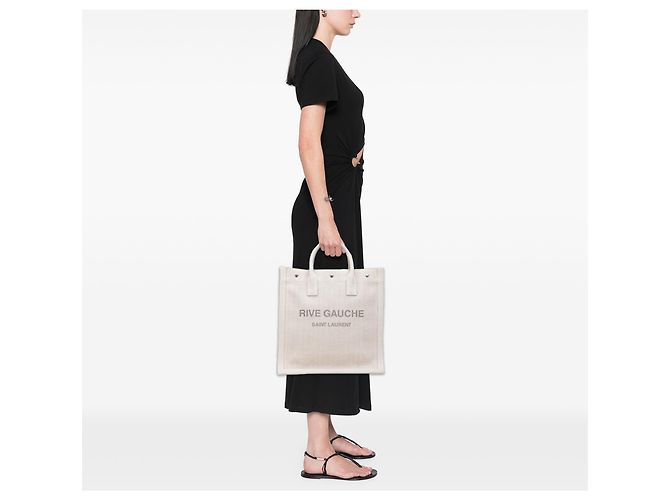 Braune Canvas Rive Gauche Nord-Süd Tote von Saint Laurent Beige - Ansicht 11