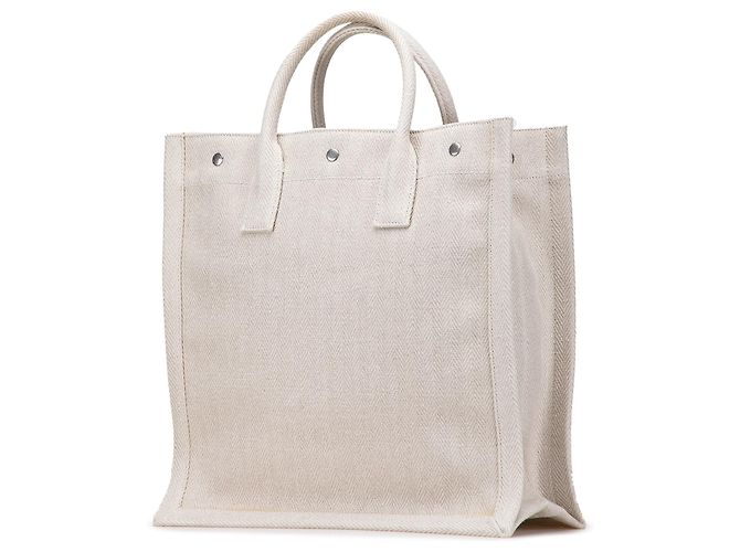 Braune Canvas Rive Gauche Nord-Süd Tote von Saint Laurent Beige - Ansicht 2