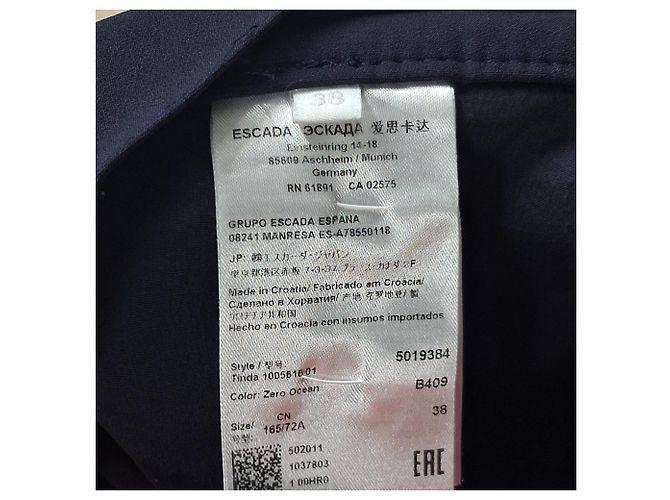 Pantalones rectos Escada en seda azul marino - vista 3