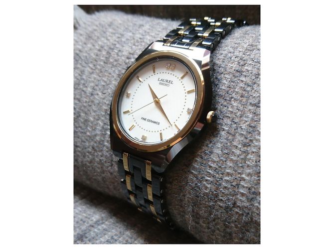 Relógio híbrido automático/quartz Seiko Laurel Kinetic ref. 4M61-0100 Preto Dourado - vista 12